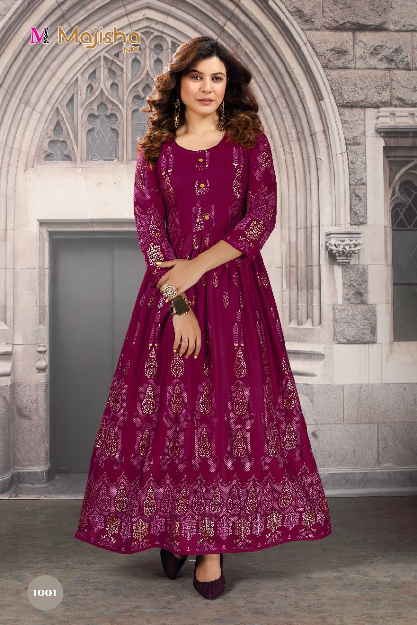 Majisha Nx Rrr 1 Heavy Festive Wear Rayon Printed Long Anarkali Kurti Collection